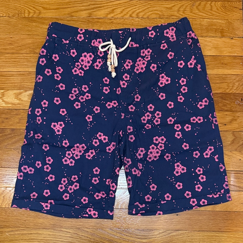 Floral Navy and Pink Men's Linen-Blend Shorts
